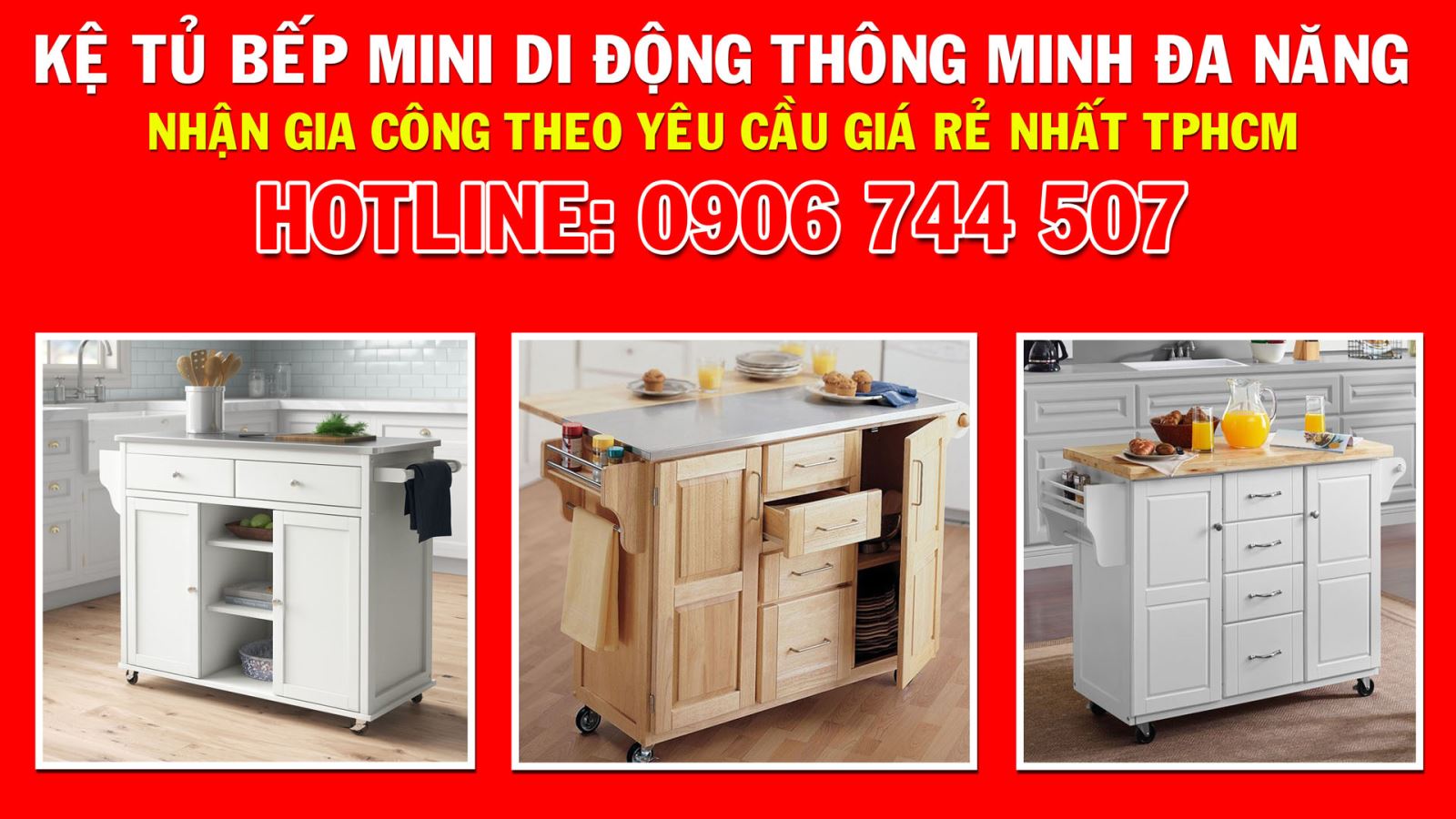 Gia công nội thất kệ tủ bếp mini di động đa năng giá rẻ nhất TPHCM