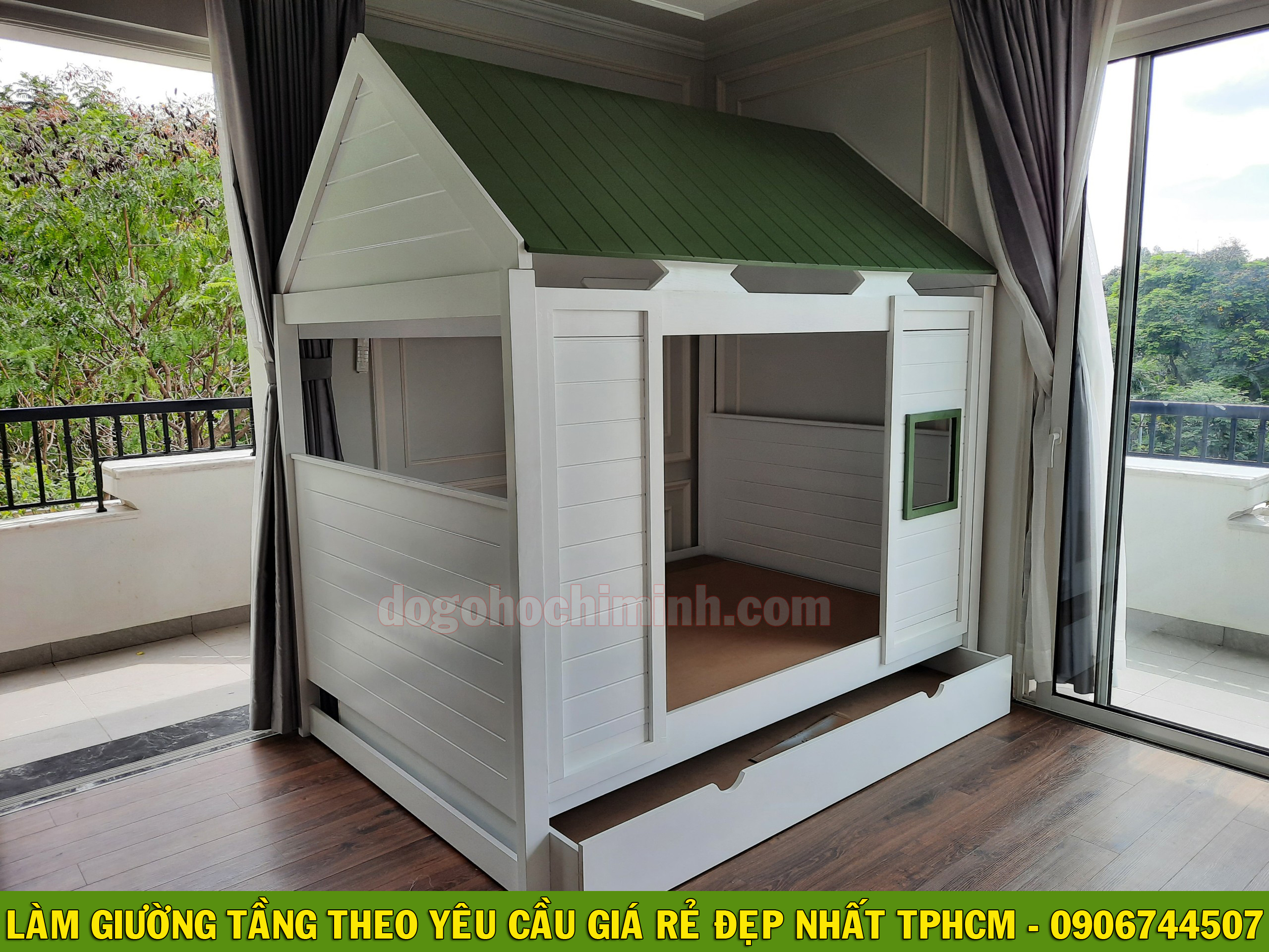 Làm giường 2 tầng mái nhà đẹp cute giá rẻ theo yêu cầu tại TPHCM 2020