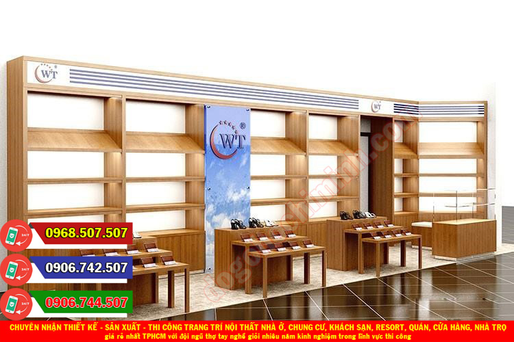 Thi công đồ gỗ nội thất cửa hàng giá rẻ nhất Hiệp Phú TPHCM