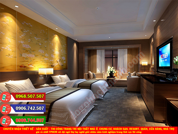 Thi công đồ gỗ nội thất khách sạn resort giá rẻ nhất Lý Nhơn TPHCM